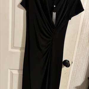 Talbots Black Short Sleeve V-Neck Faux Wrap Dress